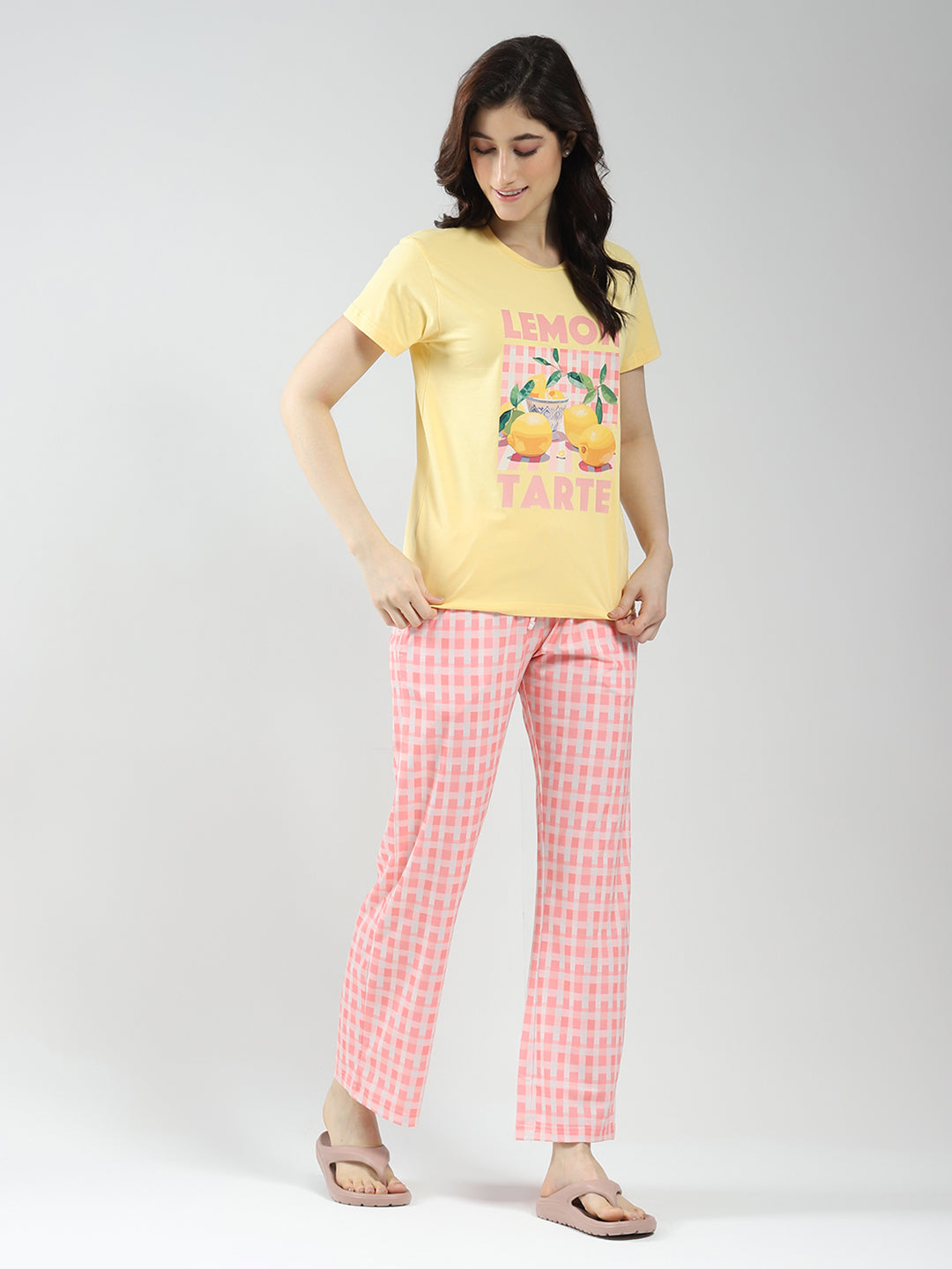 Women Yellow Printed Round Neck Half Sleeve Combo 3Pc Set (T-Shirt, Shorts & Lower)