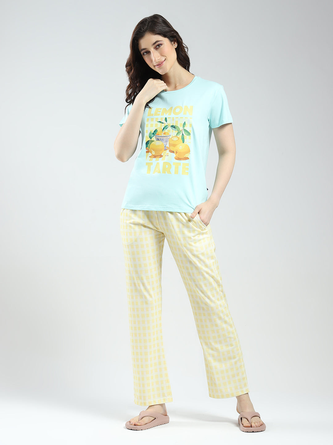 Women Blue Printed Round Neck Half Sleeve Combo 3Pc Set (T-Shirt, Shorts & Lower)