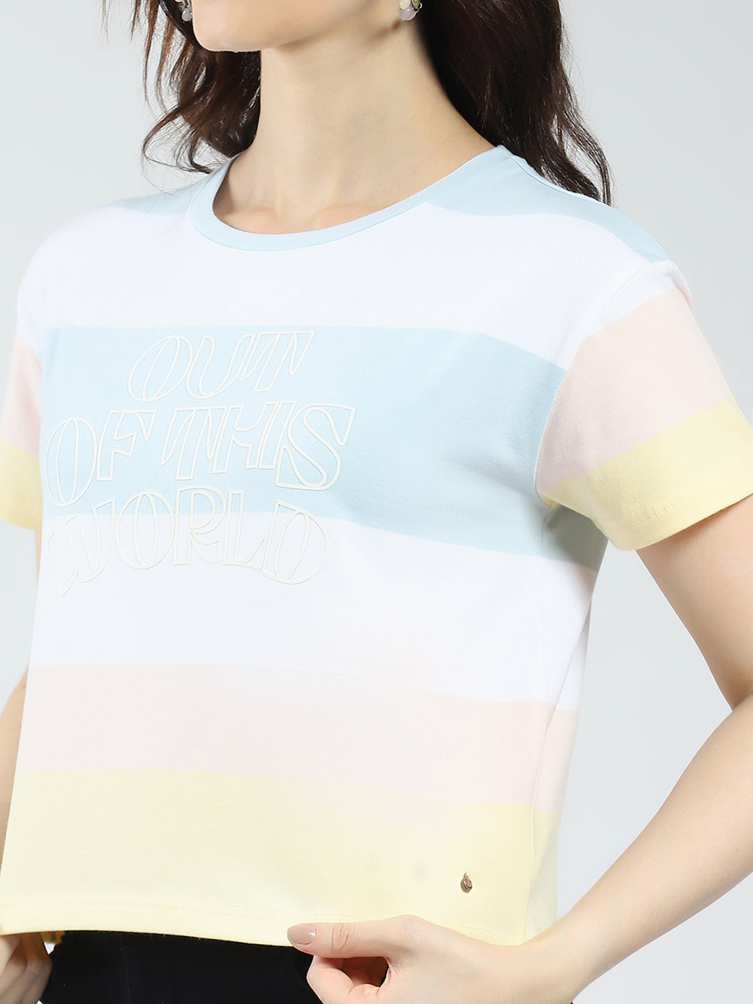 Women White Printed Round Neck Half Sleeve Top