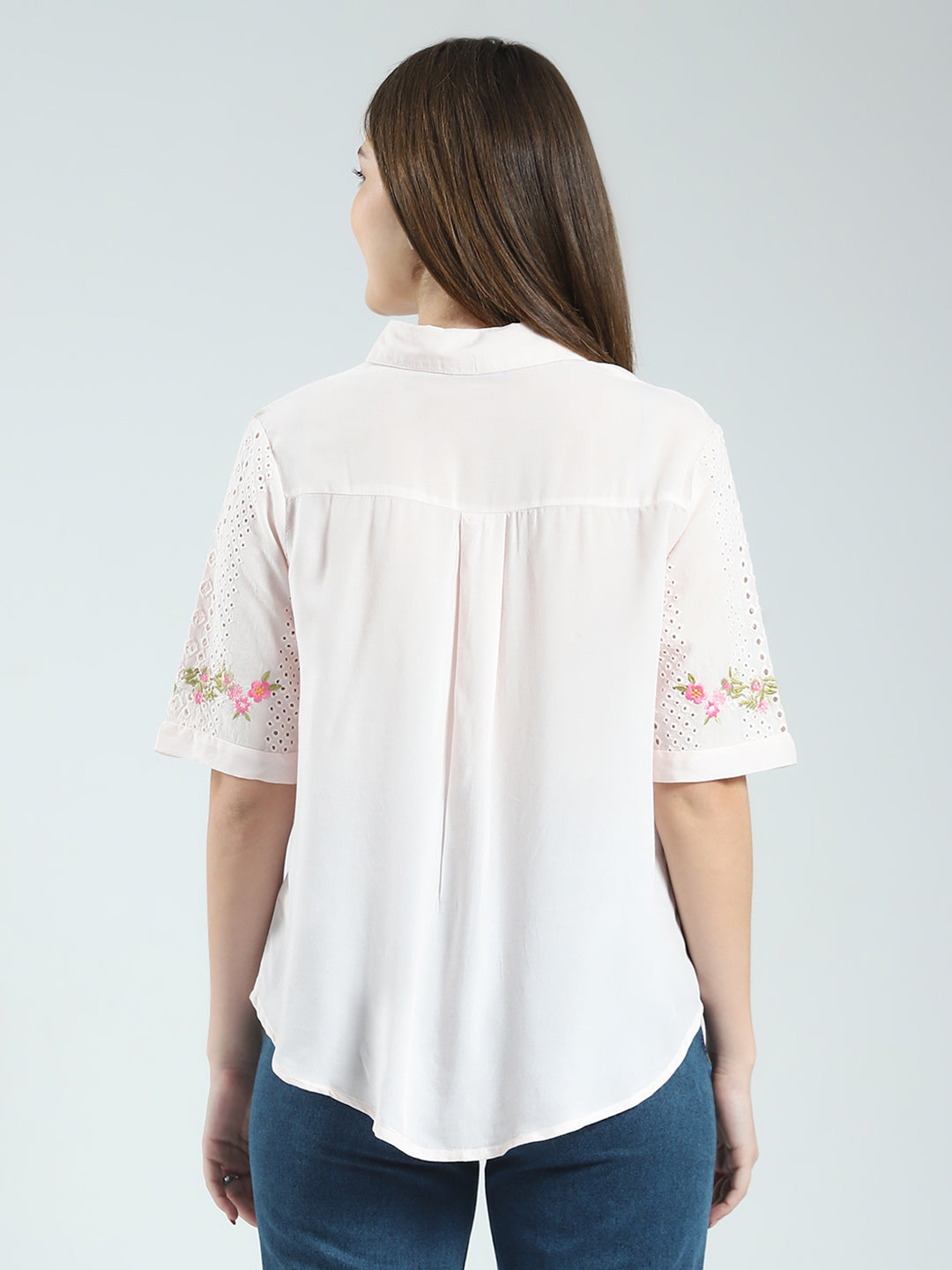 Women Pink Printed Collar Half Sleeve Top