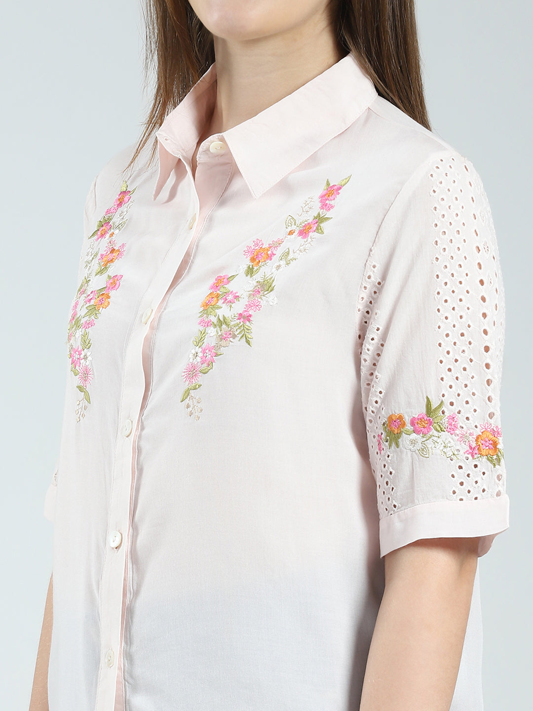 Women Pink Printed Collar Half Sleeve Top
