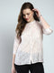 Women Beige Printed Band Collar 3/4th Sleeve Top