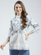 Women White Printed Band Collar 3/4th Sleeve Top