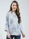 Women Blue Printed Collar 3/4th Sleeve Top