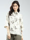 Women Off White Printed Collar 3/4th Sleeve Top