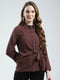 Women Brown Solid Collar 3/4th Sleeve Top