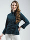 Women Teal Blue Solid Collar 3/4th Sleeve Top