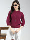 Women Maroon Solid Band Neck 3/4th Sleeve Top