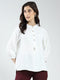 Women White Solid Band Neck 3/4th Sleeve Top