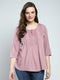 Women Pink Self Design Round Neck 3/4th Sleeve Top