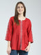 Women Red Printed Round Neck 3/4th Sleeve Top