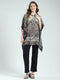 Women Black Printed Round Neck 3/4th Sleeve Poncho
