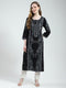 Women Black Printed Round Neck 3/4th Sleeve Kurti