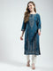 Women Teal Blue Printed Round Neck 3/4th Sleeve Kurti
