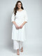 Women White Solid Round Neck 3/4th Sleeve Kurti