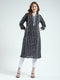 Women Navy Blue Printed V Neck 3/4th Sleeve Kurti