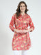 Women Red Printed Round Neck 3/4th Sleeve Tunic