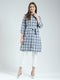 Women Blue Check Collar 3/4th Sleeve Tunic