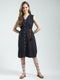 Women Navy Blue Printed V Neck Sleeveless Tunic