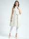 Women Beige Embroidered Round Neck Sleeveless Tunic