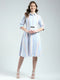 Women Blue Stripe Round Neck 3/4th Sleeve Dress