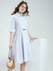 Women Blue Stripe Round Neck 3/4th Sleeve Dress