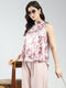 Women Pink Printed Band Neck Sleeveless Cords Set