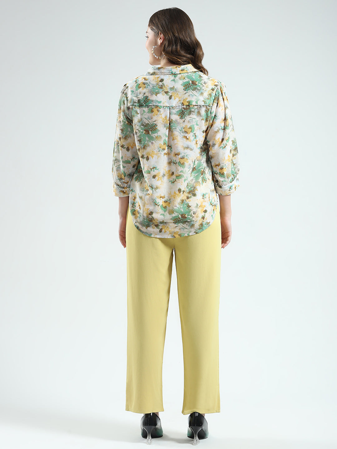 Women Green Printed Collar 3/4th Sleeve Cords Set