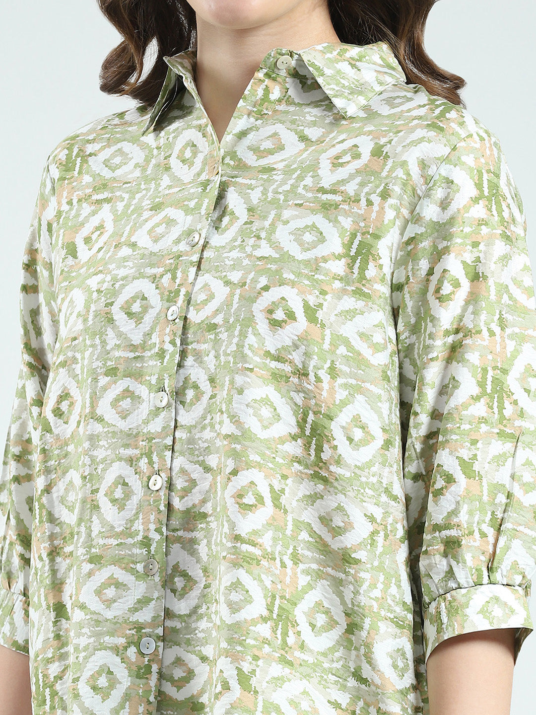 Women Green Printed Collar 3/4th Sleeve Cords Set