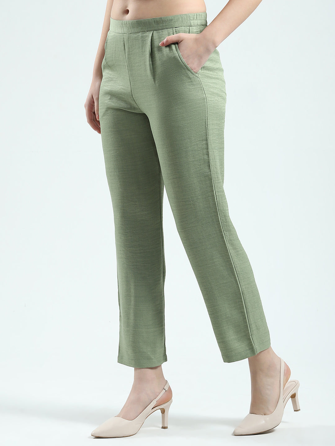 Women Green Printed Round Neck 3/4th Sleeve Cords Set