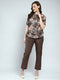 Women Brown Printed Round Neck 3/4th Sleeve Cords Set