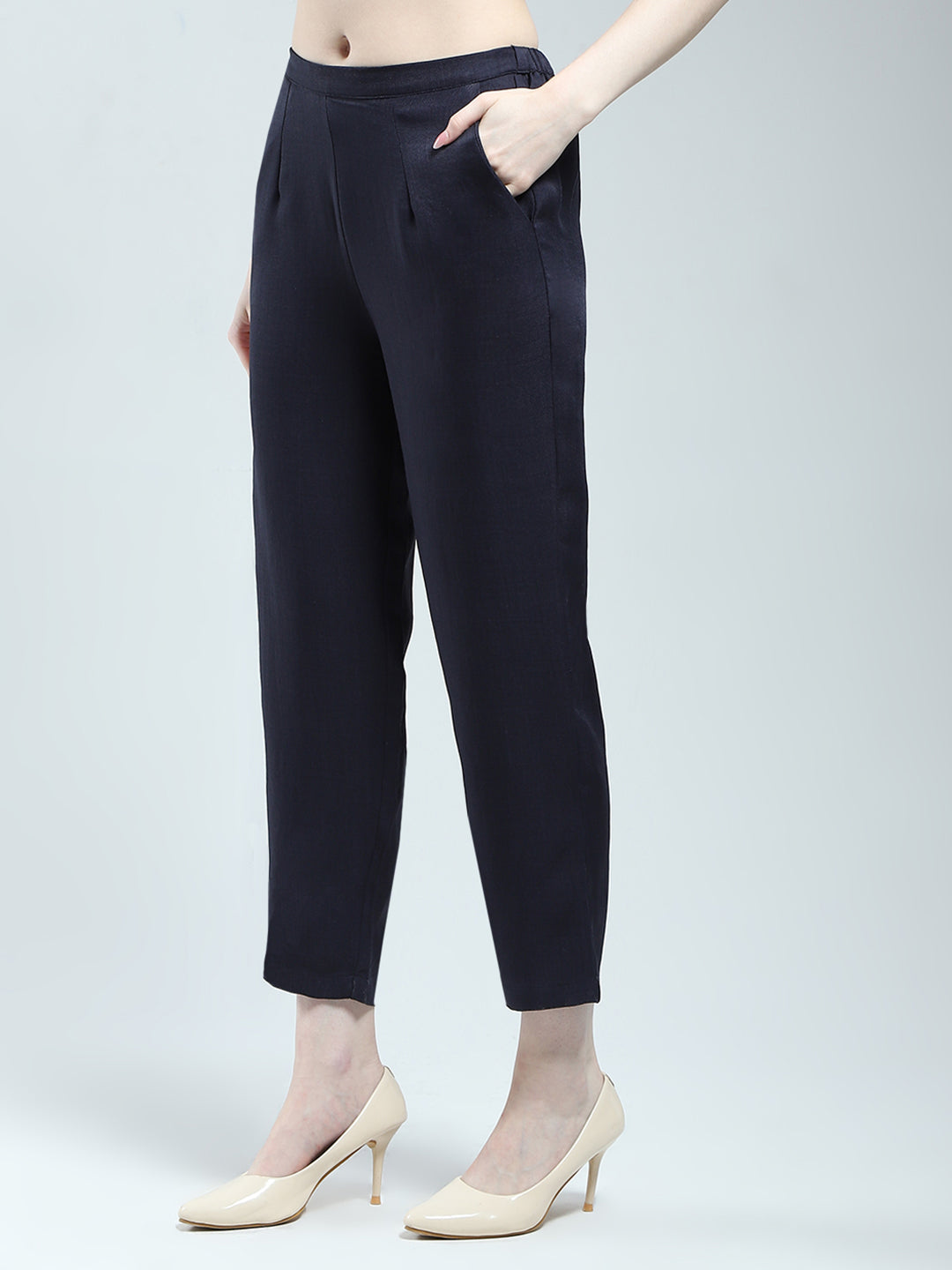 Women Blue Printed Band Neck Full Sleeve Cords Set