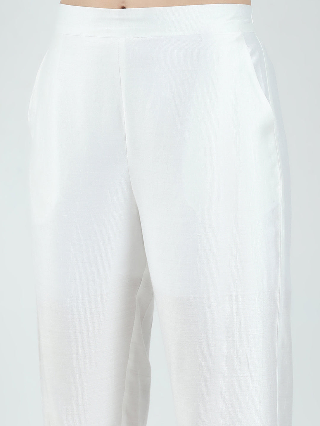 Women Off White Printed Round Neck Sleeveless 3 Pcs Cords Set