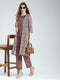Women Maroon Printed Round Neck Sleeveless 3 Pcs Cords Set