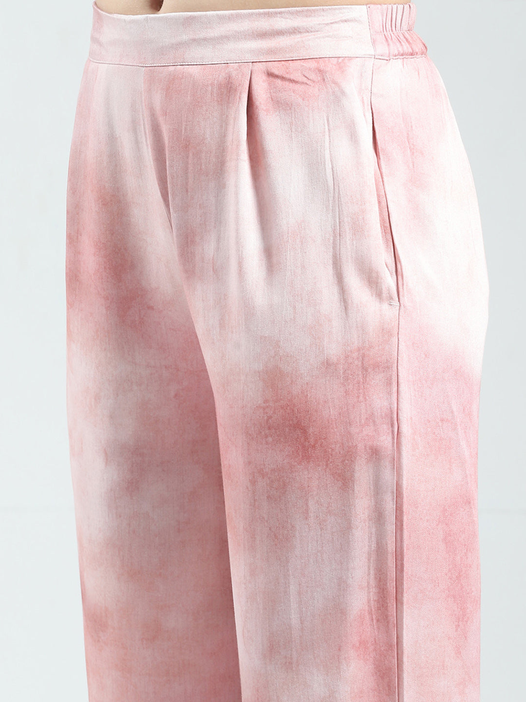 Women Pink Printed Band Neck Full Sleeve Cords Set