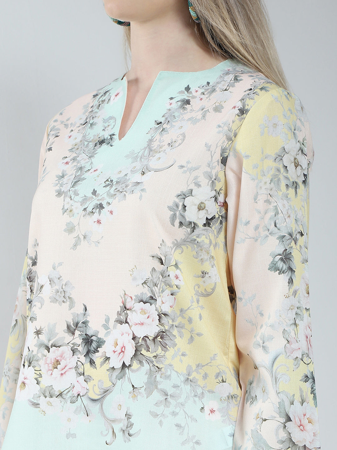 Women Beige Printed Round Neck Full Sleeve Cords Set