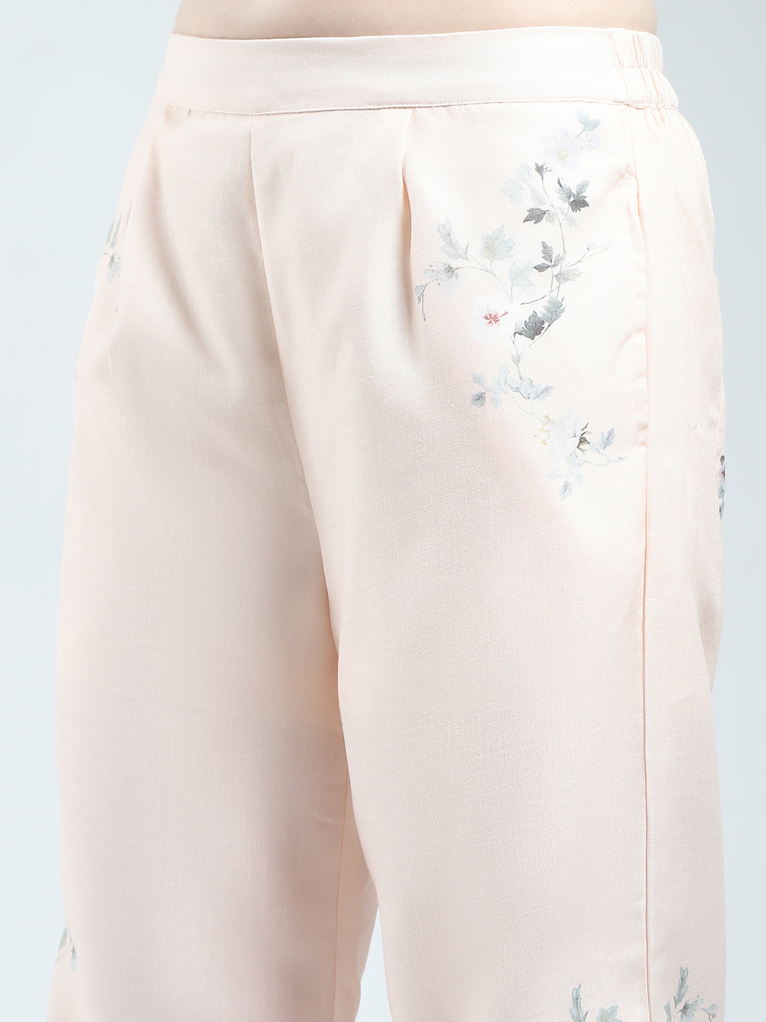 Women Beige Printed Round Neck Full Sleeve Cords Set