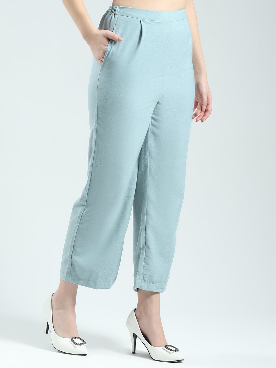 Women Green Self Design Band Neck Full Sleeve Cords Set