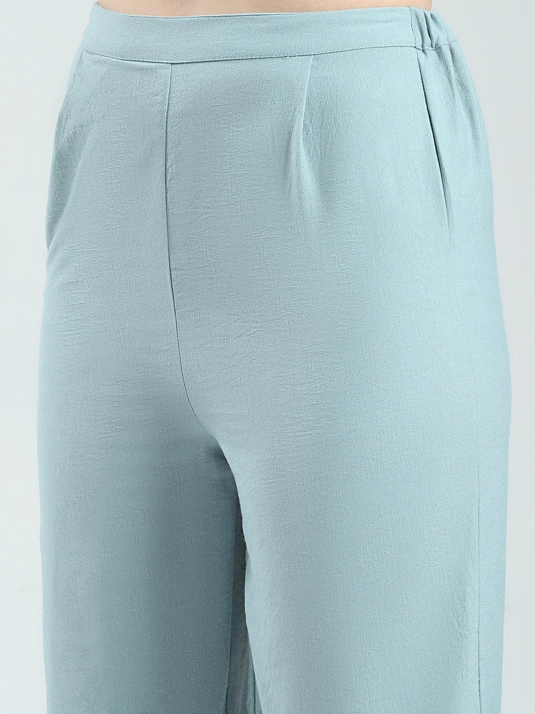 Women Green Self Design Band Neck Full Sleeve Cords Set