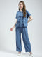 Women Blue Embroidered Collar Half Sleeve Cords Set