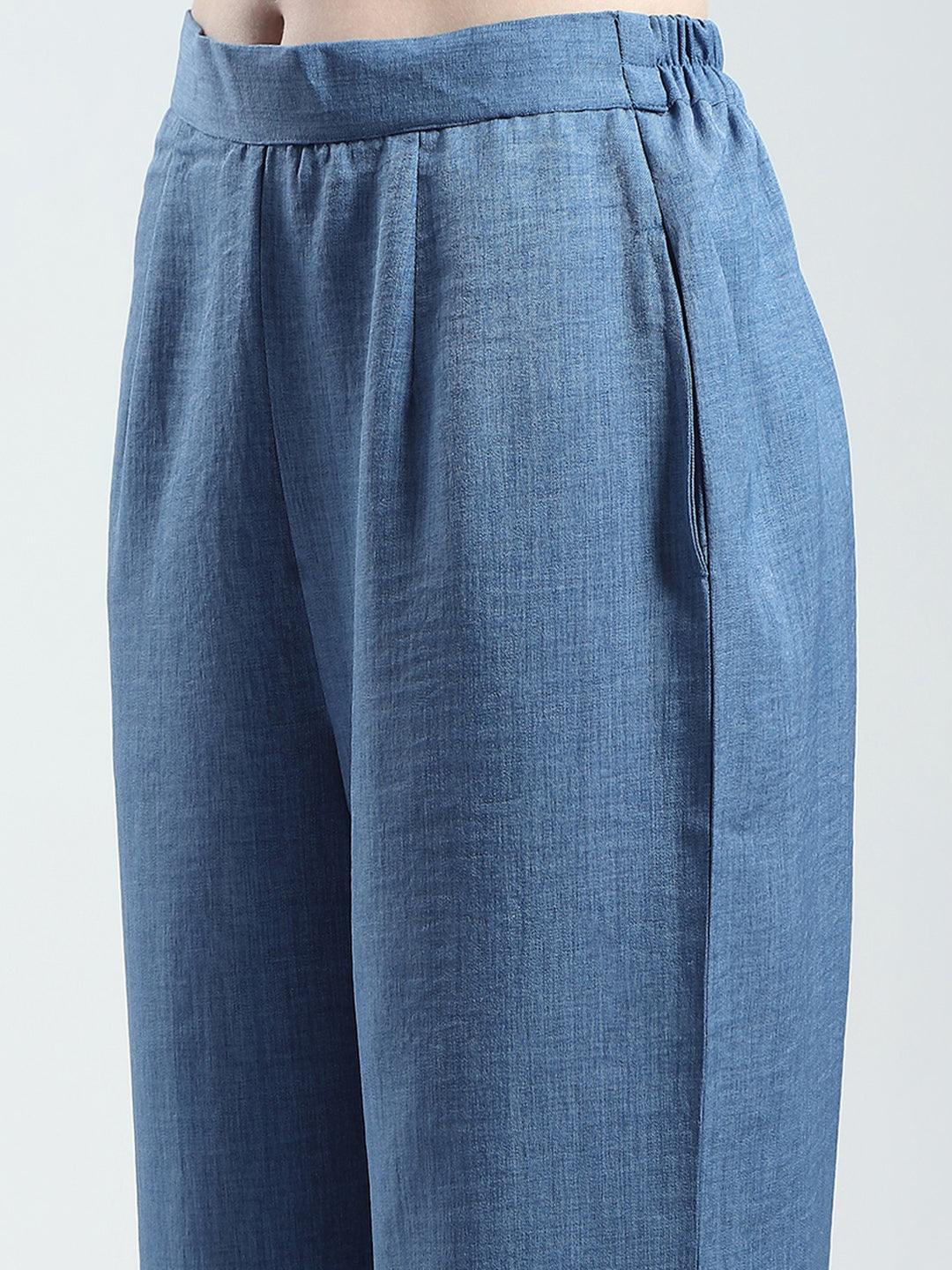 Women Blue Embroidered Collar Half Sleeve Cords Set