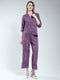 Women Purple Printed Round Neck 3/4th Sleeve Cords Set