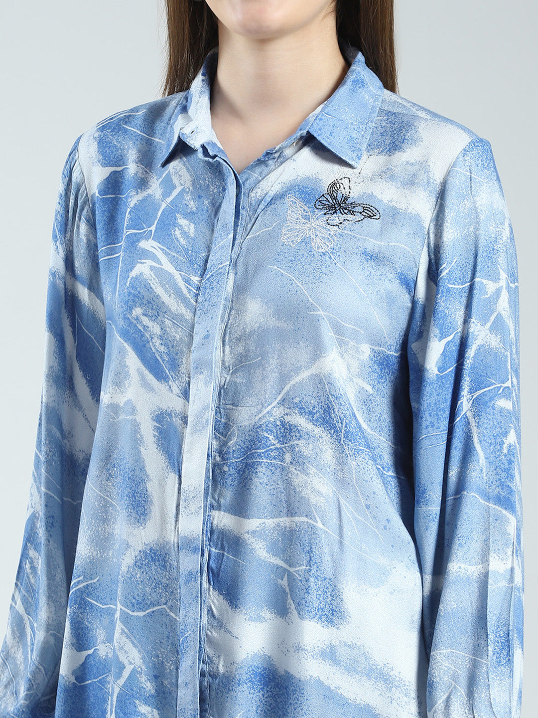 Women Blue Printed Collar Full Sleeve Cords Set