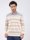 Men Peach Stripe Collar Full Sleeve Winter T-Shirt