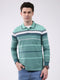 Men Green Stripe Collar Full Sleeve Winter T-Shirt