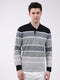 Men Grey Stripe Collar Full Sleeve Winter T-Shirt