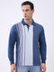 Men Blue Stripe Collar Full Sleeve Winter T-Shirt