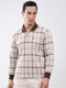 Men Brown Abstract Collar Full Sleeve Winter T-Shirt