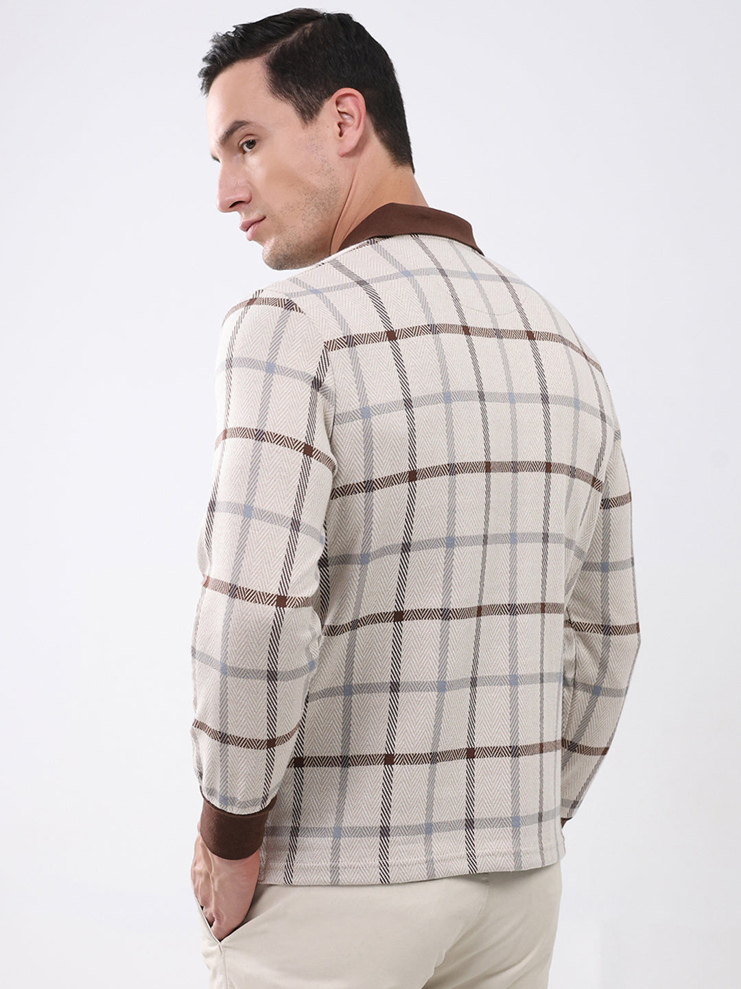 Men Brown Abstract Collar Full Sleeve Winter T-Shirt