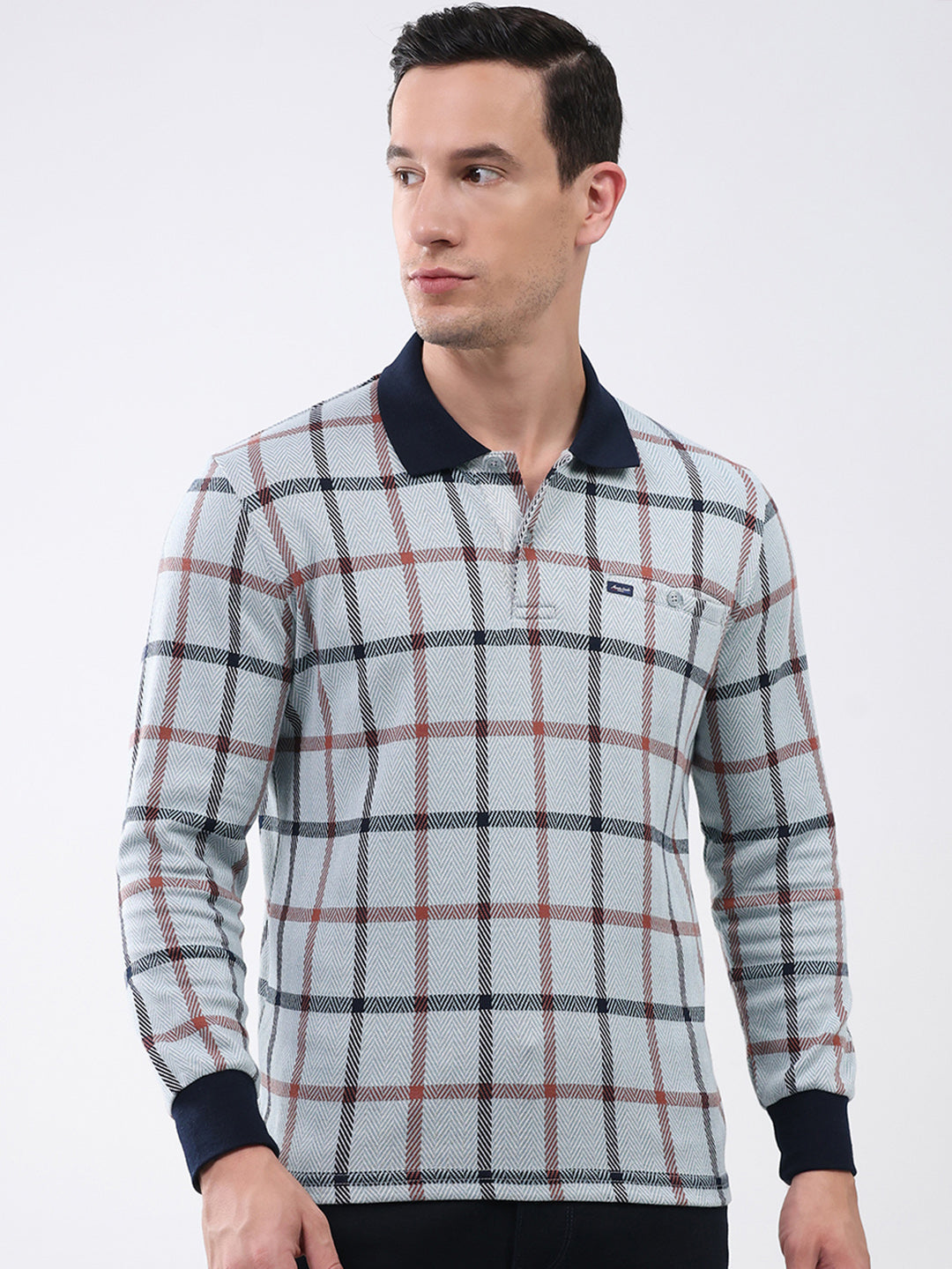 Men Blue Abstract Collar Full Sleeve Winter T-Shirt